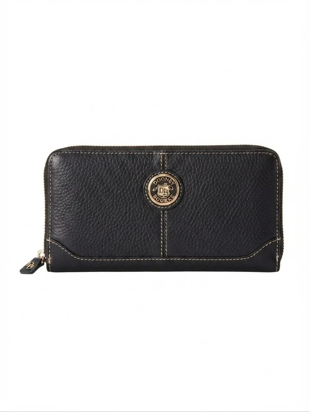 Dooney & Bourke Black Pebbled Leather Zip Around Continental Wallet Accordion Cl